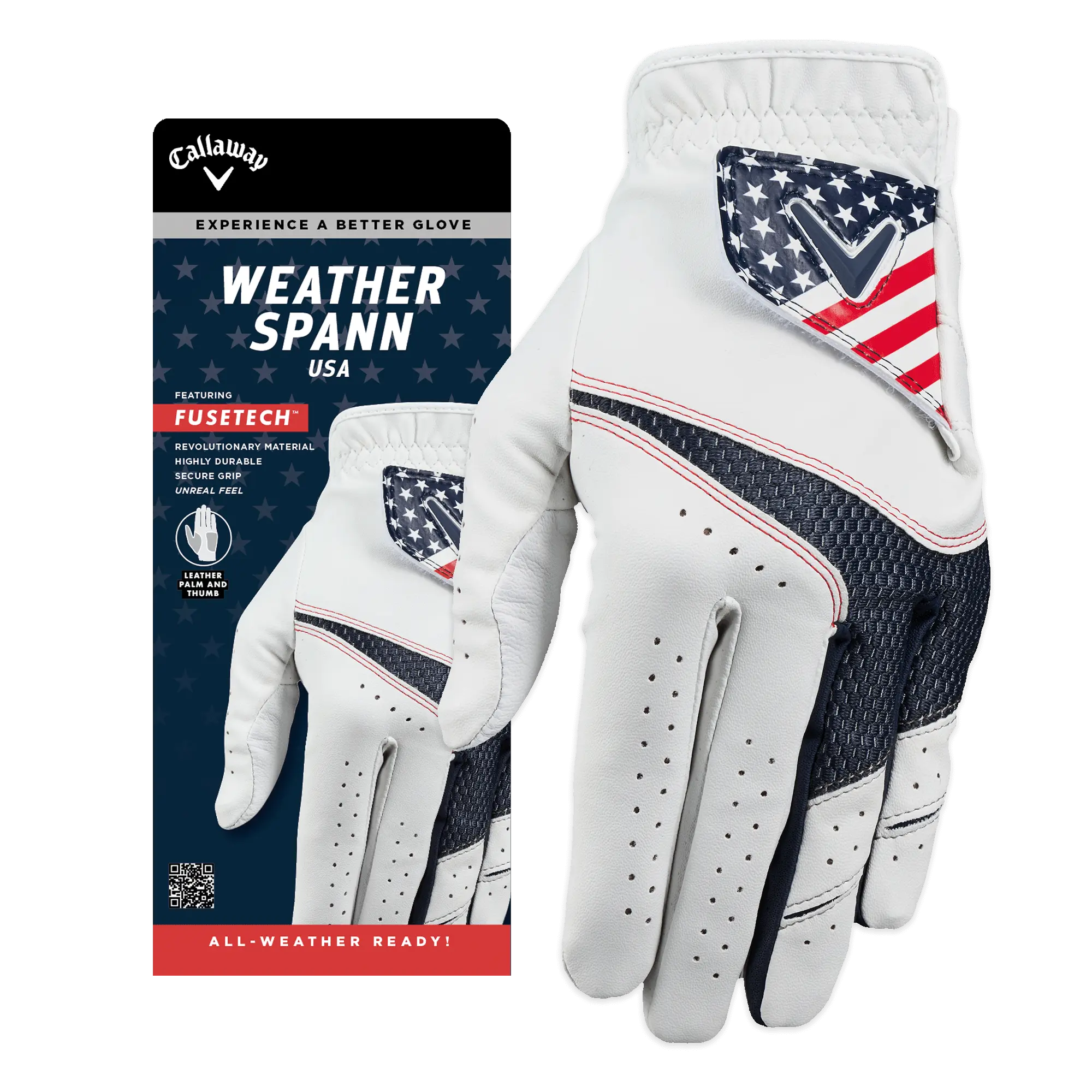 Callaway Golf Men's Weather Spann USA Golf Glove in Red/White/Blue | Size: Cadet Large