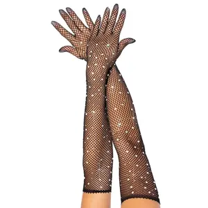 Bling Ring Rhinestone Fishnet Gloves
