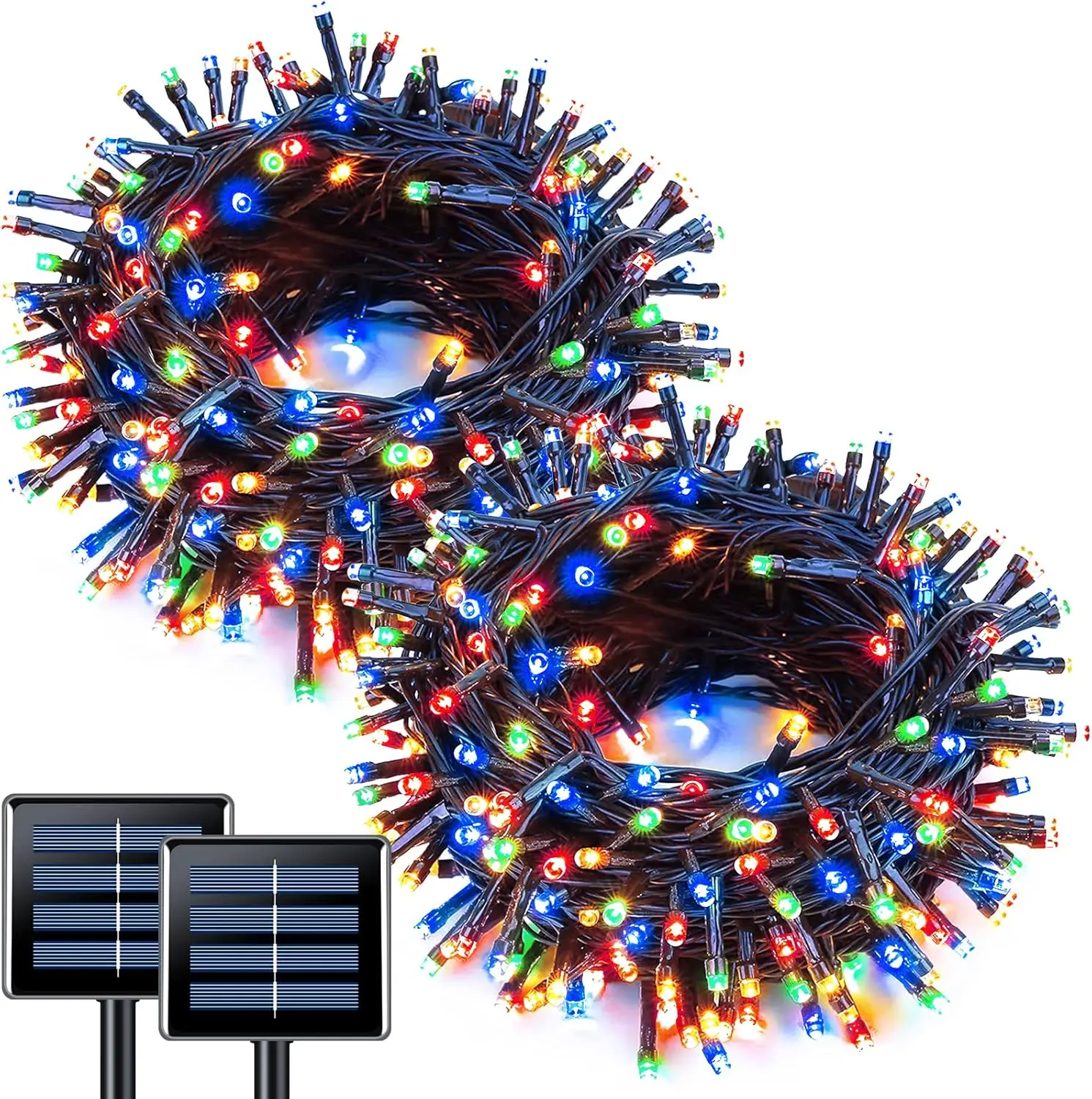 JMEXSUSS 2-Pack Solar String Light Set, 100LED 32.8ft 8-Mode Waterproof Outdoor Decoration Light for Party Decoration Supplies, Garden