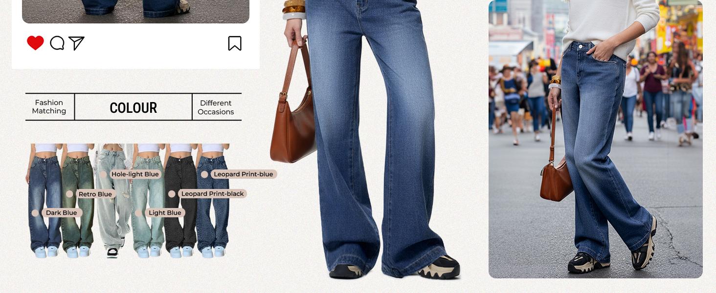 EMMIOL Women's Blue Wash Boyfriend Wide Leg Jeans - Y2K Vintage Style - Denim Baggy Jeans | Baggy fit Pants