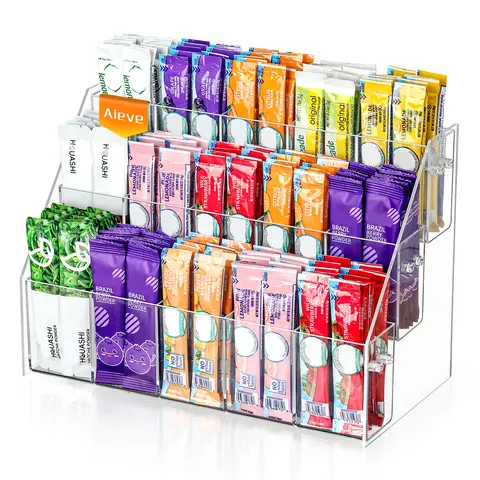 AIEVE 15-Compartment Acrylic Drink Packet Organizer - Countertop, Pantry & Cabinet Storage Organization Racks for Water Flavor Packets, Coffee Pods & Tea Bags, Space-Saving Easy-Assembly Kitchen Holder,home decor