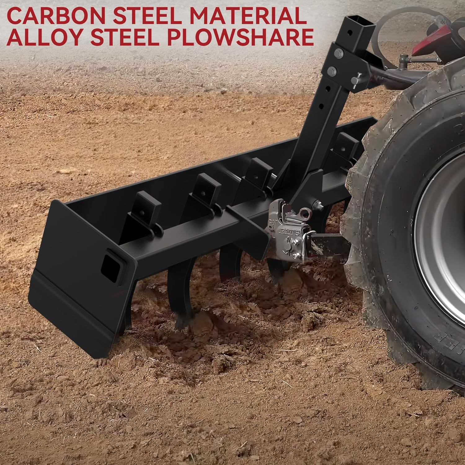 YITAMOTOR 55" Box Blade Tractor Attachment Category 1 Cat 0 Scarifier Shank Great for Leveling, Grading, Landscaping Tool Kit Lawn Garden Black