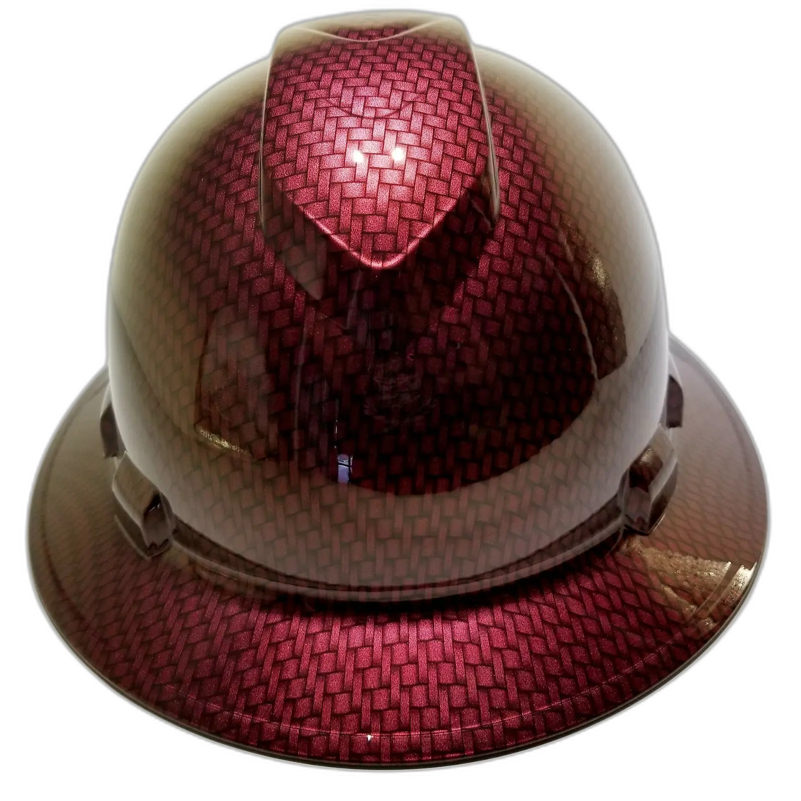 Brandy Wine Red Carbon Fiber - Custom Hydro Dipped Full Brim Hard Hat