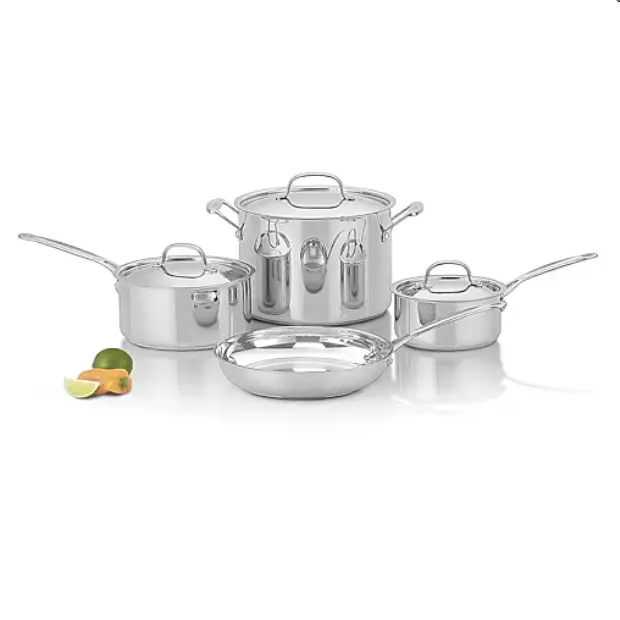 Cuisinart Chef's Stainless Steel Cookware Set 7-Piece Pots Pans Saucepans Stockpot with Lids Even Heat Dishwasher Safe Induction Compatible Kitchen Essentials Gift