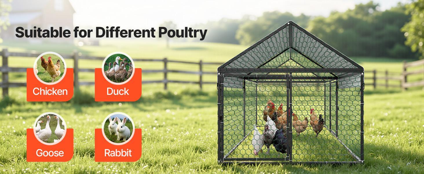 VEVOR Metal Chicken Coop for 4-6 Chickens, 3.3 x 6.6 x 3.3 ft, Small Chicken Cage with Waterproof Cover & Double Doors, Spire Roof Poultry Run Compatible with Wooden Coops, for Rabbit Hen Goose Duck#BackToSchool VEVOR Metal Chicken Coop for 4-6 Chickens, 3.3 x 6.6 x 3.3 ft, Small Chicken Cage with Waterproof Cover & Double Doors, Spire Roof Poultry Run Compatible with Wooden Coops, for Rabbit Hen Goose Duck#BackToSchool