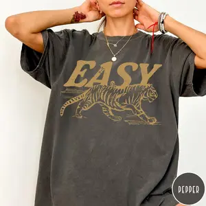 Easy Tiger Comfort Colors® T-Shirt, Vintage Distressed Tiger Shirt, Retro Tiger Tee, Trendy Grunge Indie Boho Shirt, Graphic Tee