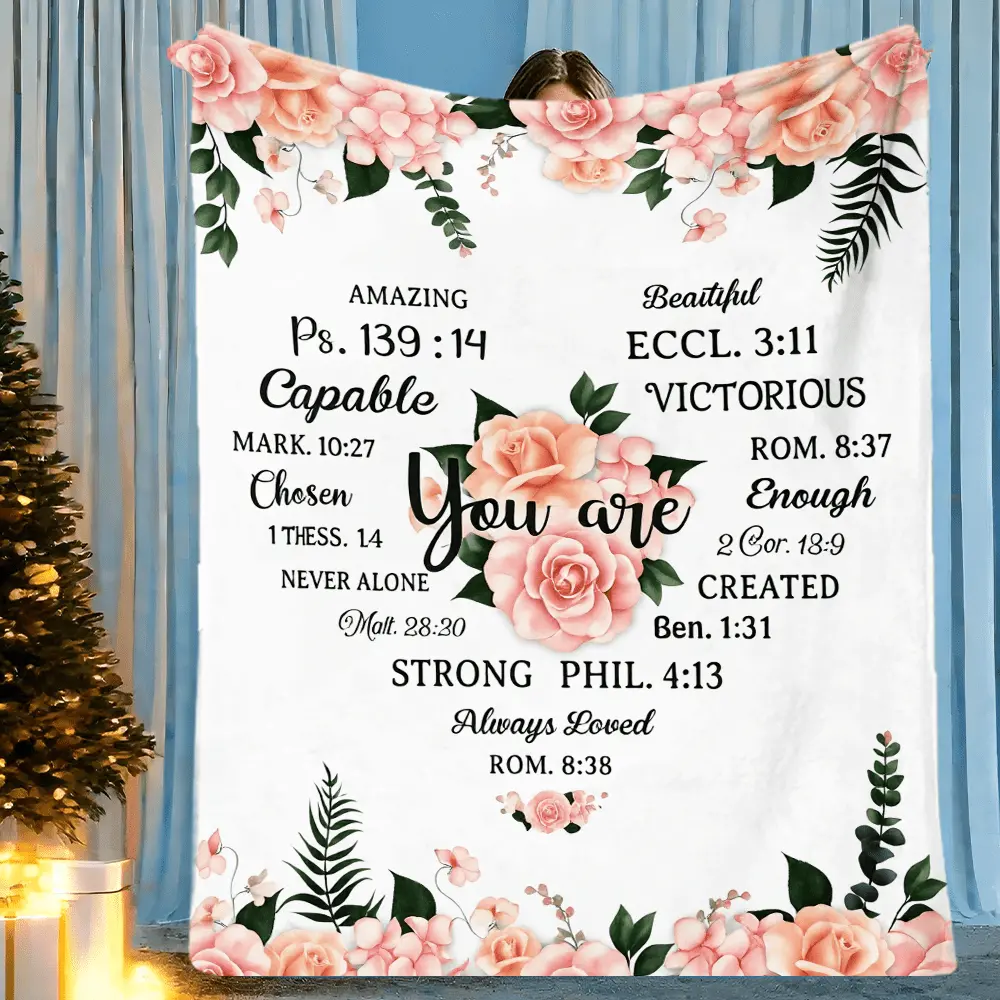 Christian Scripture Verse White Flower Tapestry Sherpa Blanket, Cozy Home Decor Bedding, Suitable for Travel, White Flower Tapestries,Hippie,Galaxy,Space Tapestry,UV,Reactive,Horror,Western,Galloping,Horse Tapestry Throw,hop,instal,decorative,wal,bohemian