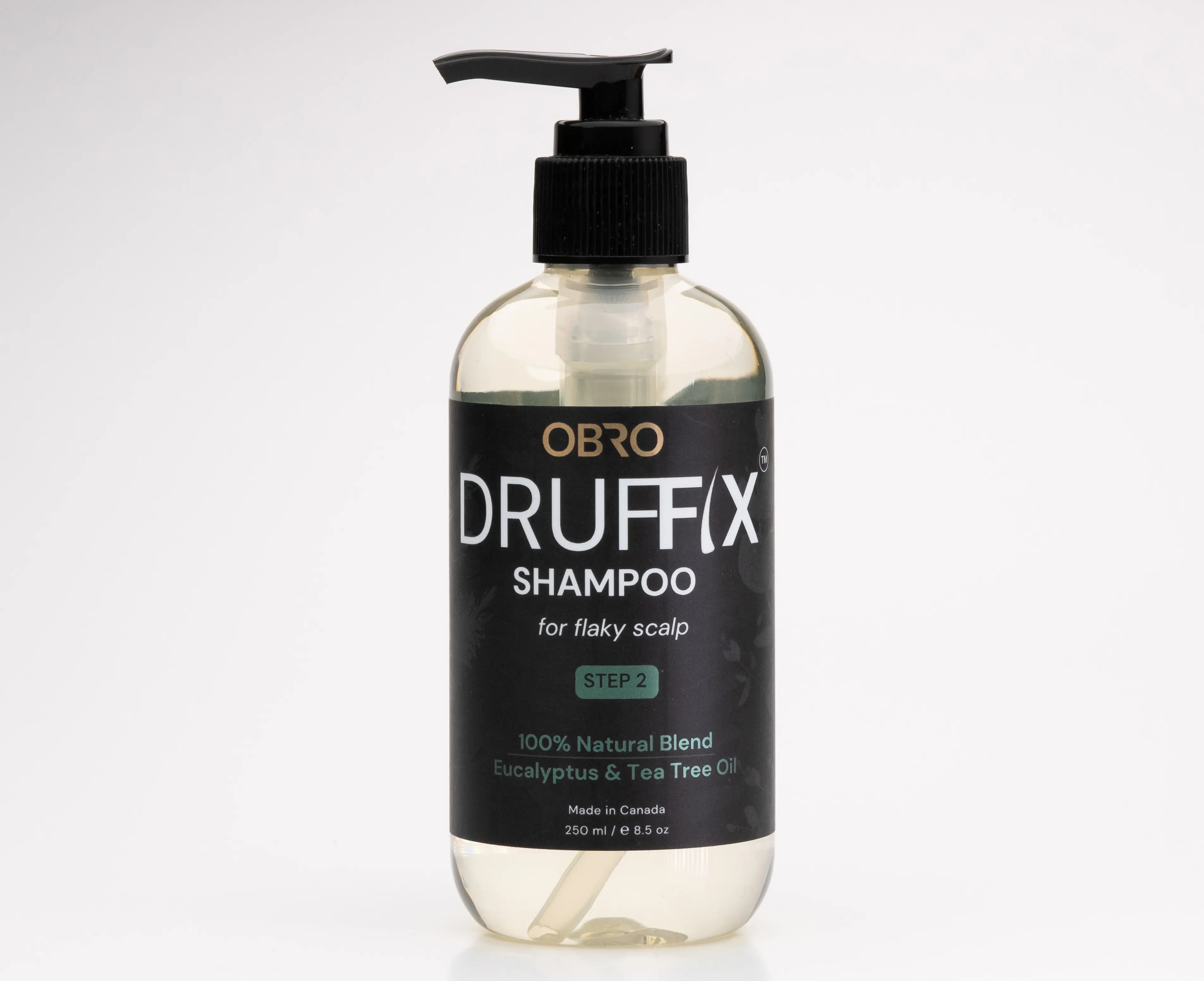 OBRO Druffix Anti-Dandruff Cleansing Shampoo - 100% Naturally Derived Gentle Hair Care Liquid for Adults, with Chamomile, Eucalyptus, Peppermint Essential Oils for Flaky Scalp, Oil Control