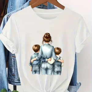 Mother Warmth Graphic Print T-shirt, Short Sleeve Crew Neck Casual Top for Summer & Spring, Women's Clothing White CLL T-shirts-6366