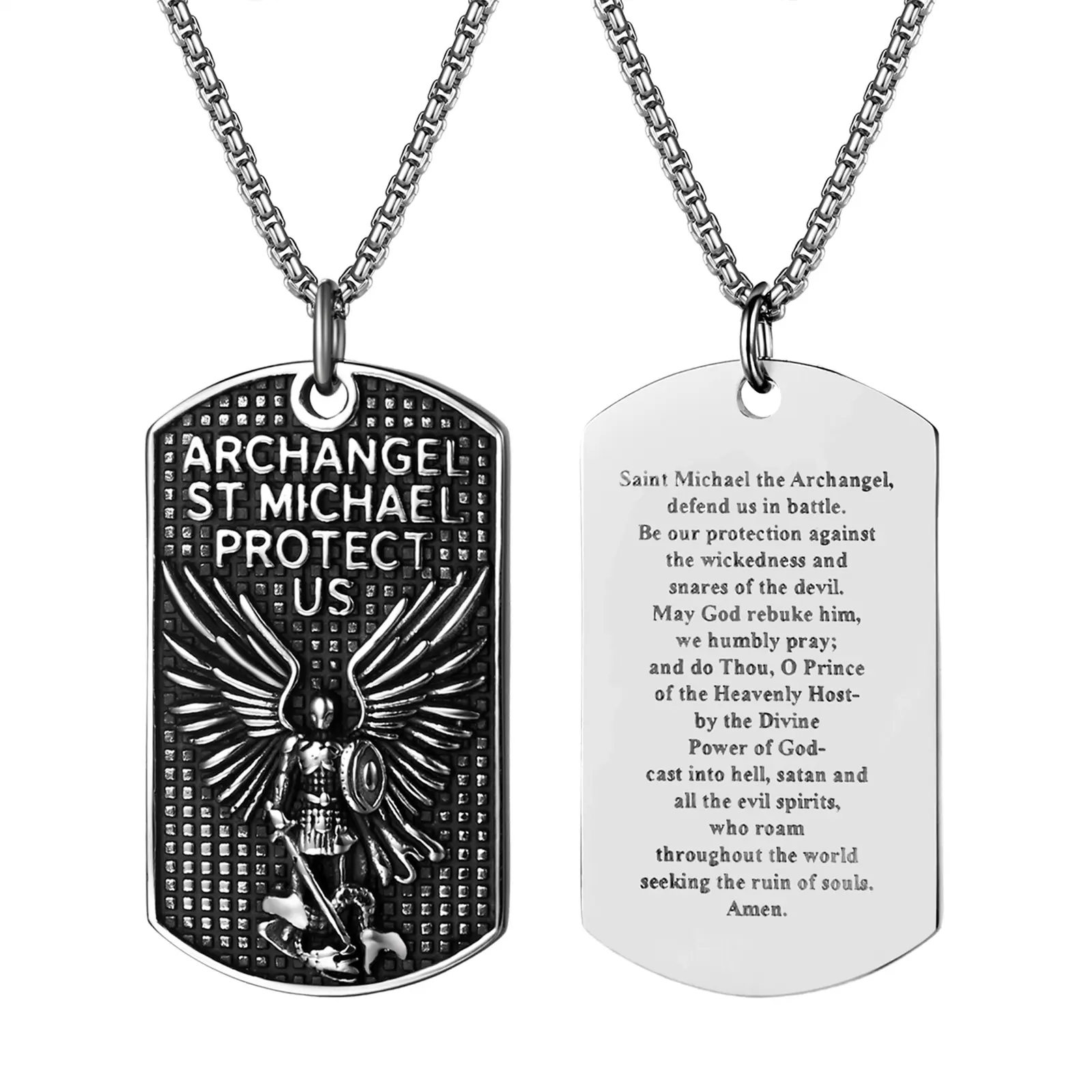 OIDEA Archangel Saint Michael Necklace - Stainless Steel St. Michael Dog Tag Pendant, Prayer Necklace, Catholic Religious Protection Amulet, Christian Faith Jewelry for Men summerwins