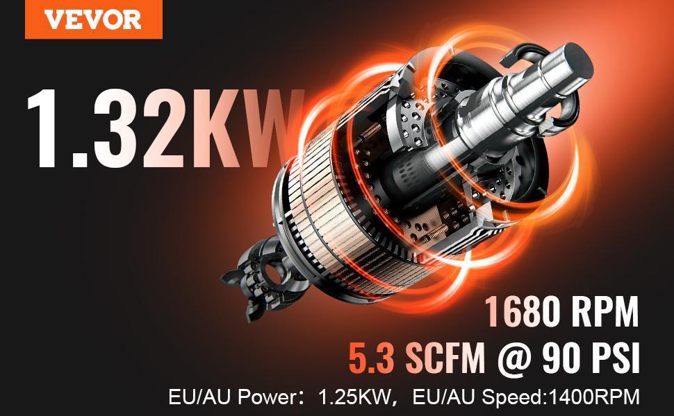 VEVOR Air Compressor Compact Portable Oil Free, Max. 15 Gallon Steel Tank, 2HP 5.3 CFM@90 PSI Oil Free Air Compressor & Max. 125PSI Pressure, 78dB Ultra Quiet Portable Compressor, for Auto Repair
