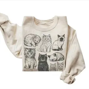 The Vintage Cat Sweatshirt, Retro Kitten, Cozy Cat Lover Gift, 90s Style Sweatshirt, Cute Cat Mom Sweater, Boho Unisex Crewneck Sweatshirt, Menswear Top, Womenswear Top