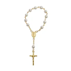 Acrylic Finger Rosary for Baptism, Ivory Color, with Artificial Pearls