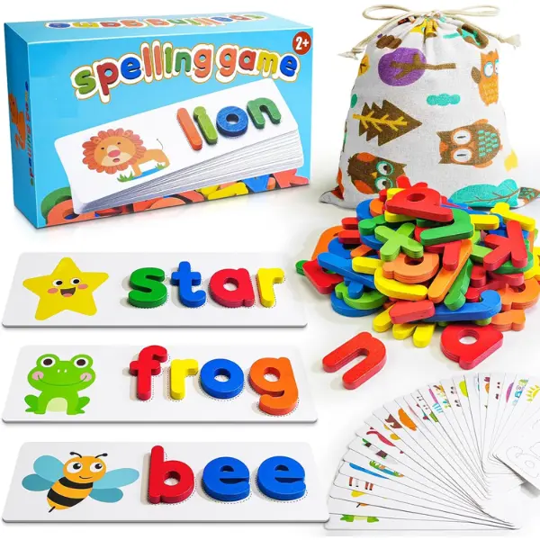 ABC Alphabet Learning Toys for Kids Ages 3+ Wooden Letter Matching Puzzle with Flash Cards Preschool Educational Toys for Toddlers Montessori ABC Learning Game for Boys & Girls Ages 3+ Reading & Spelling Toy