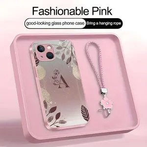 Suitable for [iPhone 14] high-end women's phone case,a beautiful four-leaf clover lanyard is included,a free four-leaf clover lanyard is included, with 26 letters of the alphabet to choose from and exquisite flower patterns 952