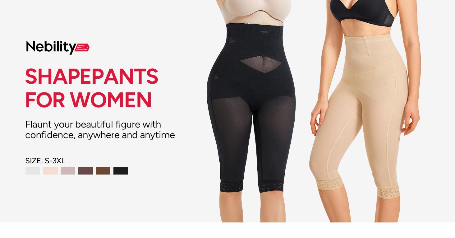 Nebility Women's High-Waisted Breathable Shapewear Tights - Double-Layered Fabric with C-Shaped Pleats, Flattering Silhouette & Natural Lift, Basic Minimalist Compression (Black, Beige) Womenswear Black、Beige