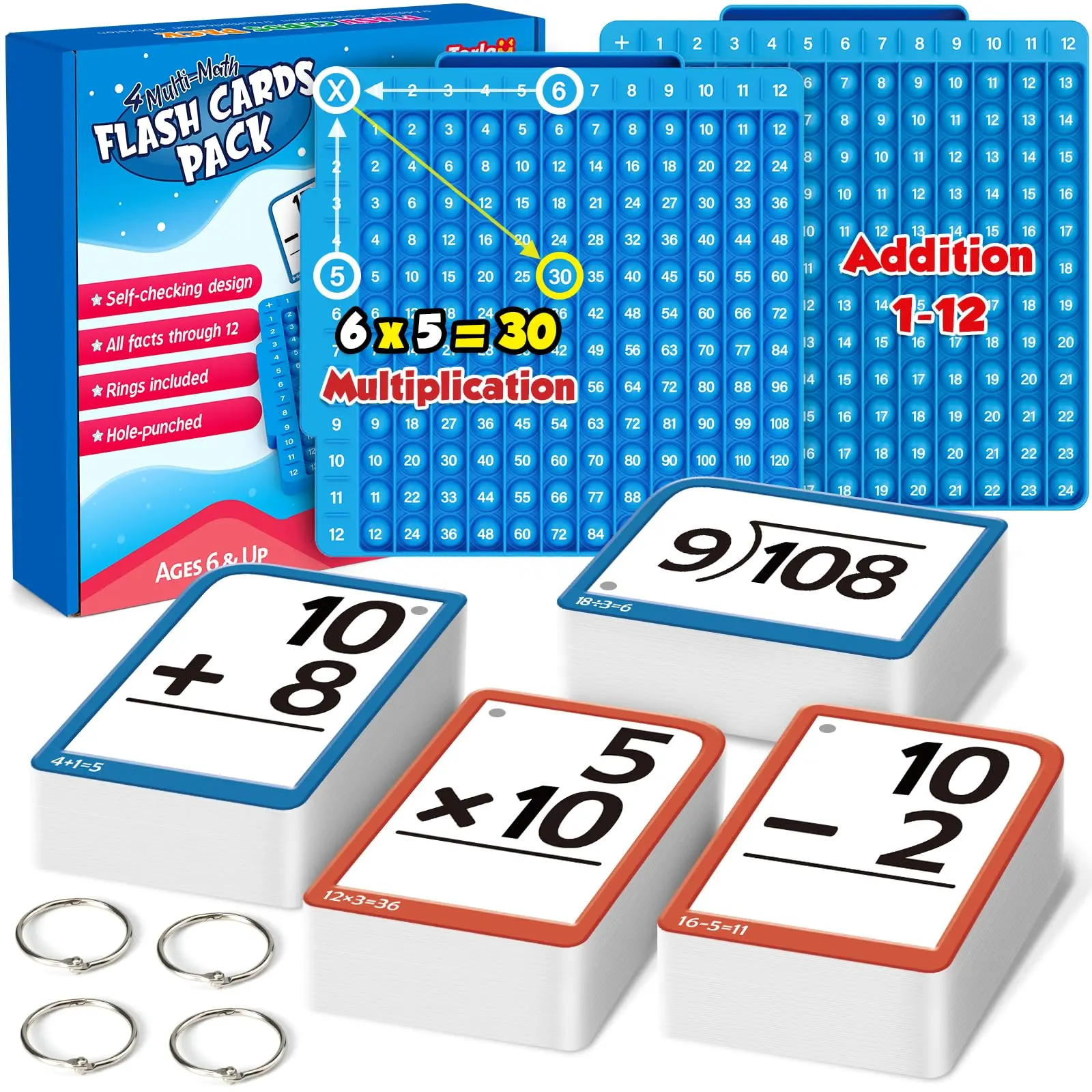 Math flashcards + math board, multiplication flashcards and multiplication tables, POP educational charts, math teaching aids, addition and subtraction games and toys, math educational toys, suitable for children in grades 1-6.