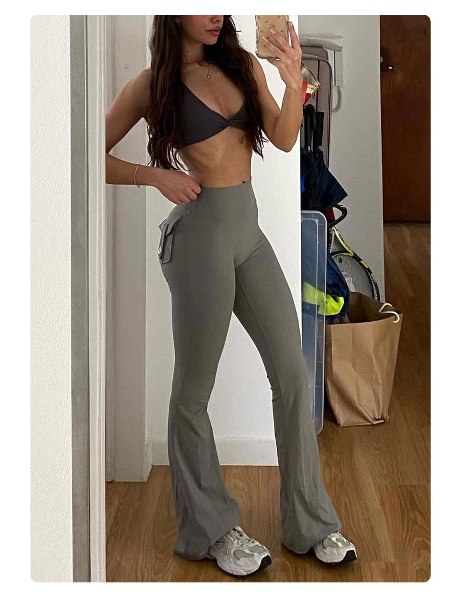 YEOREO CoreFlex Snatching Flare Leggings - High-Waisted, Scrunch Butt-Lifting, Tummy Control Seamless Gym Yoga Pants with Pockets, Breathable, High Stretch, Tight Fit Greenish Athleisure Active Gym Pants for Women's Clothes (Mother's Day Gift)