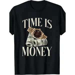 Exquisite and Comfortable Time Is Money Cash Business Millionaire Cryptocurrency Rich T-Shirt | Same Style for Men and Women, 2026 Summer Short-Sleeved Printed T-Shirt