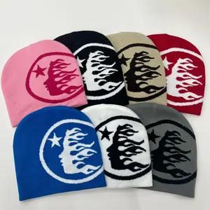 [Warm Stretchy Acrylic Beanie Hat] Flame & Star Design Knit Beanie - Warm, Stretchy Acrylic Blend, Elegant Letter Jacquard Winter Hat in Multiple Colors, Hand or Dry Clean Only, Beanie Hats