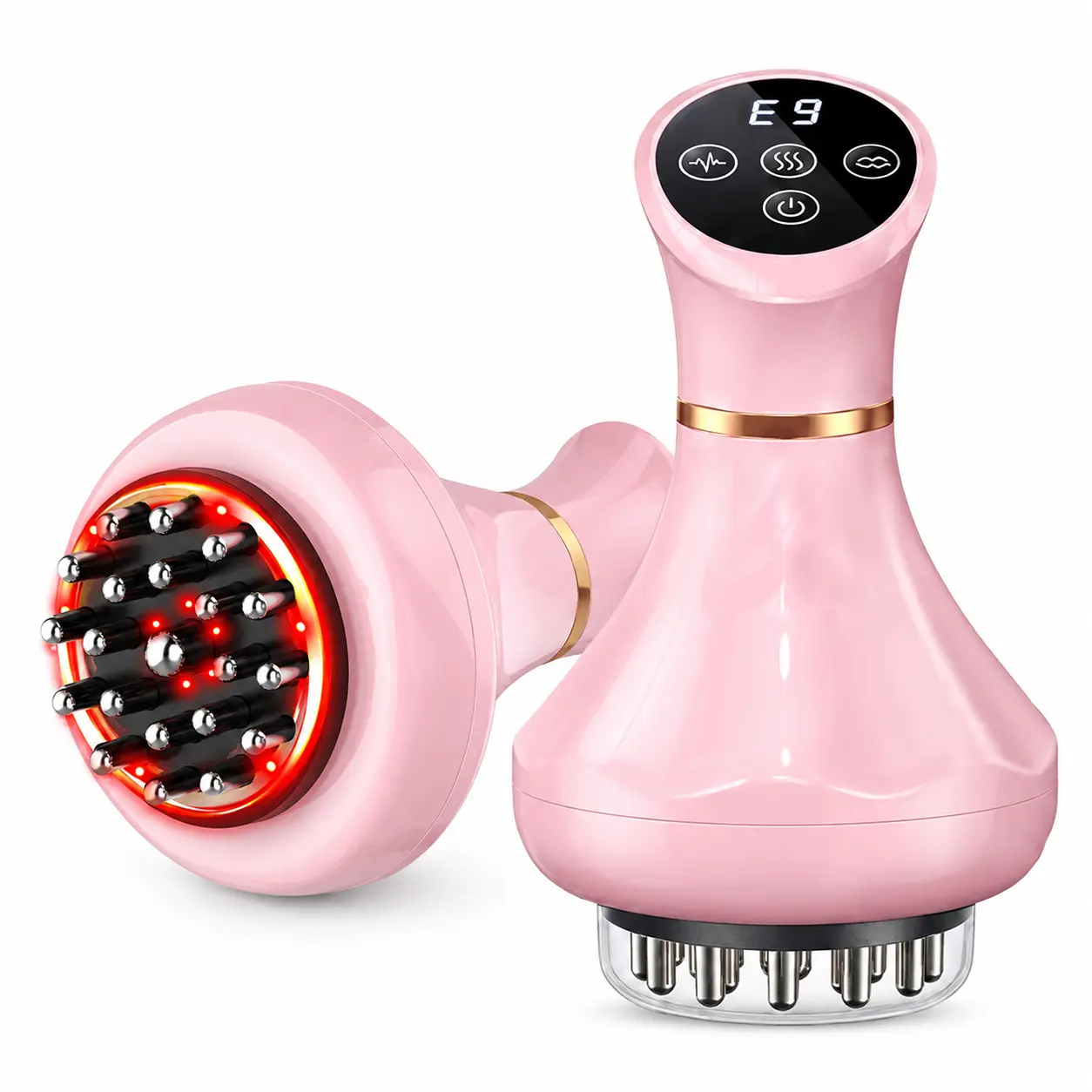 Pink Rechargeable Handheld Meridian Brush - Professional Thermal Vibration Body Sculpting Tool, Electric Body Care Acupressure Device with LED Light, Battery-Powered Portable Gift,back to school,back to school haul