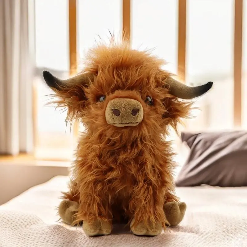 Highland Cow Stuffed Animals Plush Toy Fluffy Bull Animal Doll Soft Gift for Kids Boys Girls, 10 Inches  Tall