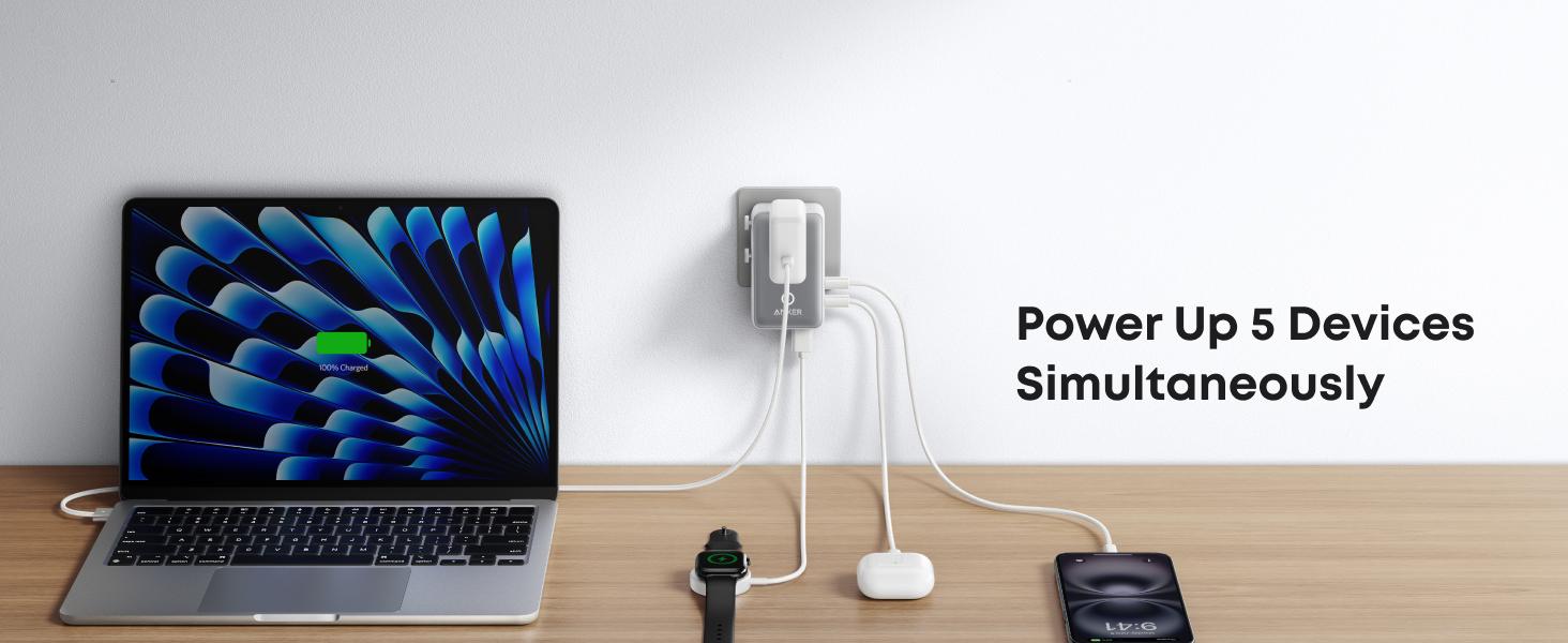 [Limited Offer]Anker Nano Adapter, 5-in-1 Ultra-Compact Global Charger with 2 USB-C, 2 USB-A, and 1 AC, Perfect for International Travel (1-Pack)