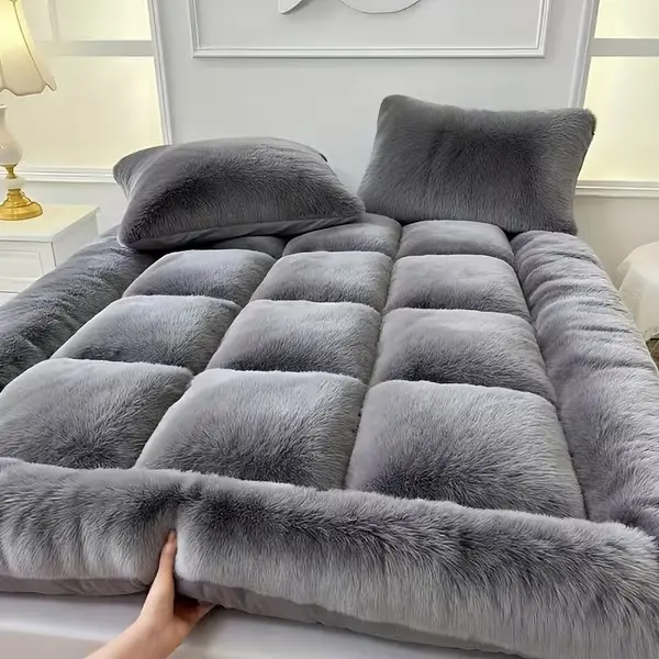 1pc Grey Thickened Mattress Topper - Heavy-Duty Bed Softener, Instant for Single/Double Beds, Machine-Washable Cover Suitable for Bedrooms, Dorms, Hotels - Fits Hard Floors & Bed Boards