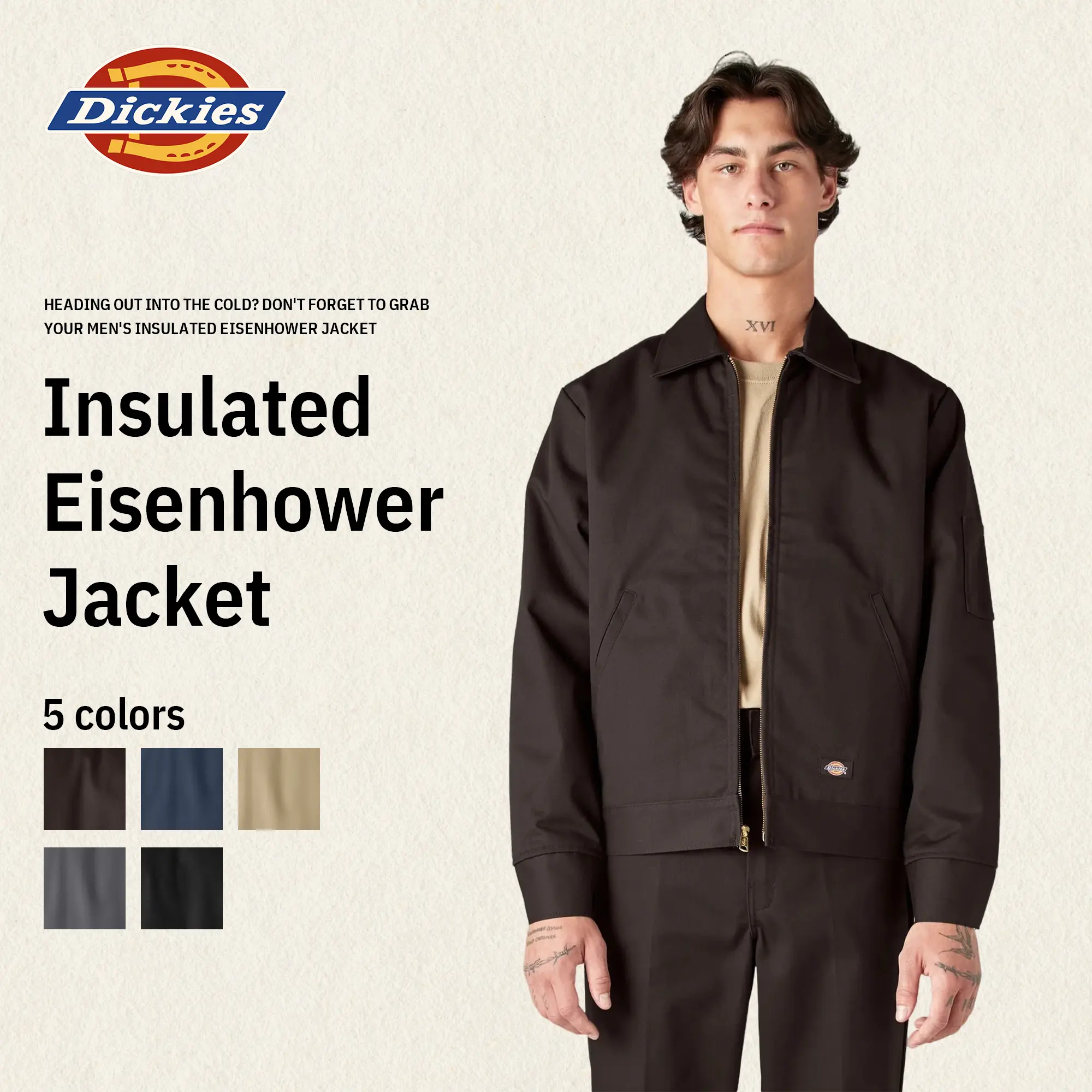 Dickies TJ15 Insulated Eisenhower Jacket, Full Zip Work Jacket, Full Zip Work Jacket, Men's Workwear, Lightweight Warmth, Wrinkle-Resistant, Stain-Resistant, Easy-Care Finish, Hidden Interior Pocket, Pairs With 874 Pants