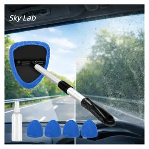 Sky Lab 6PCS Car Window Cleaner Kit Extendable Handle Windshield Cleaning Tool with 4 Reusable Microfiber Pads with Air Vent Brush & Empty Spray Bottle Car accessories