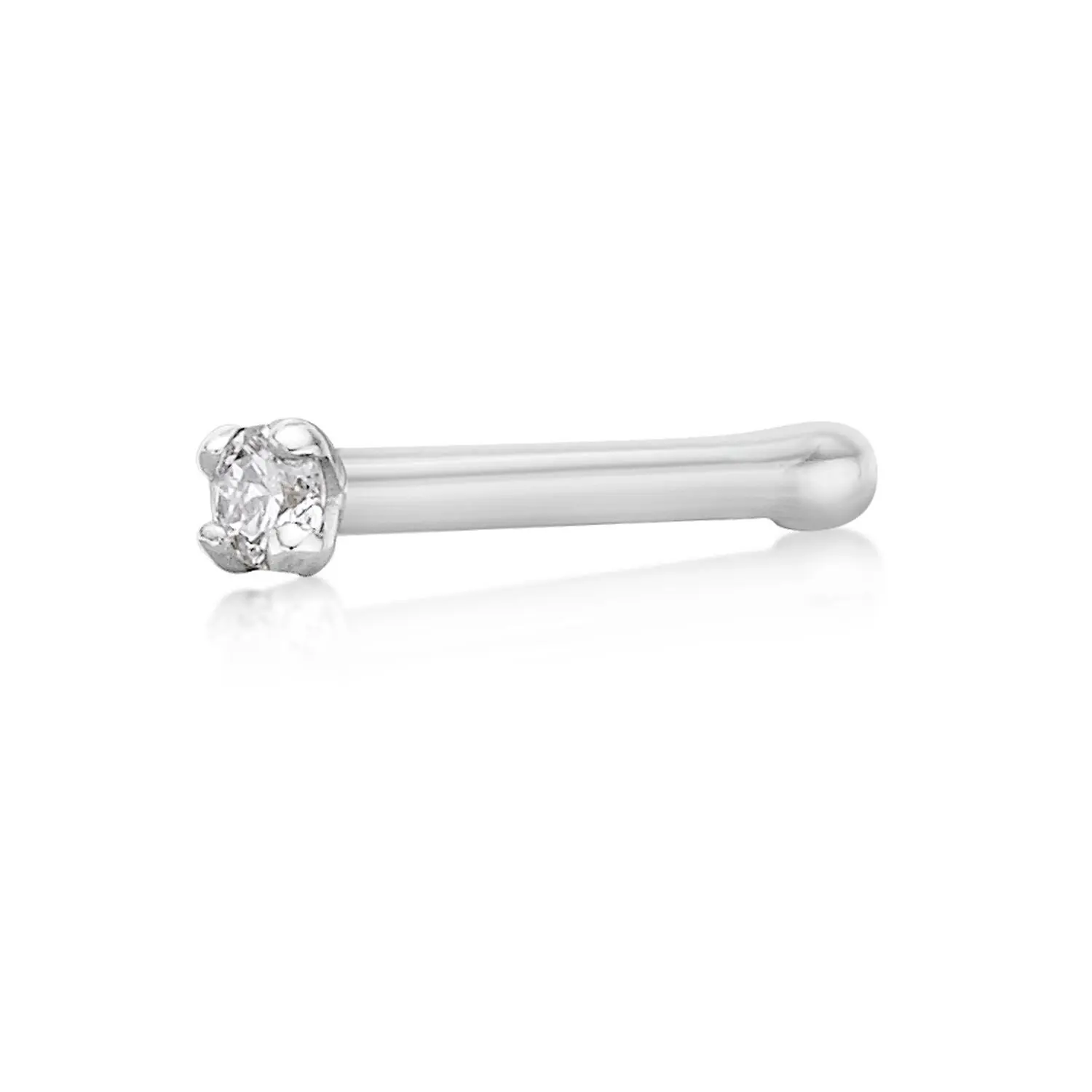 14K Gold Straight Bone Diamond Nose Ring - 18G