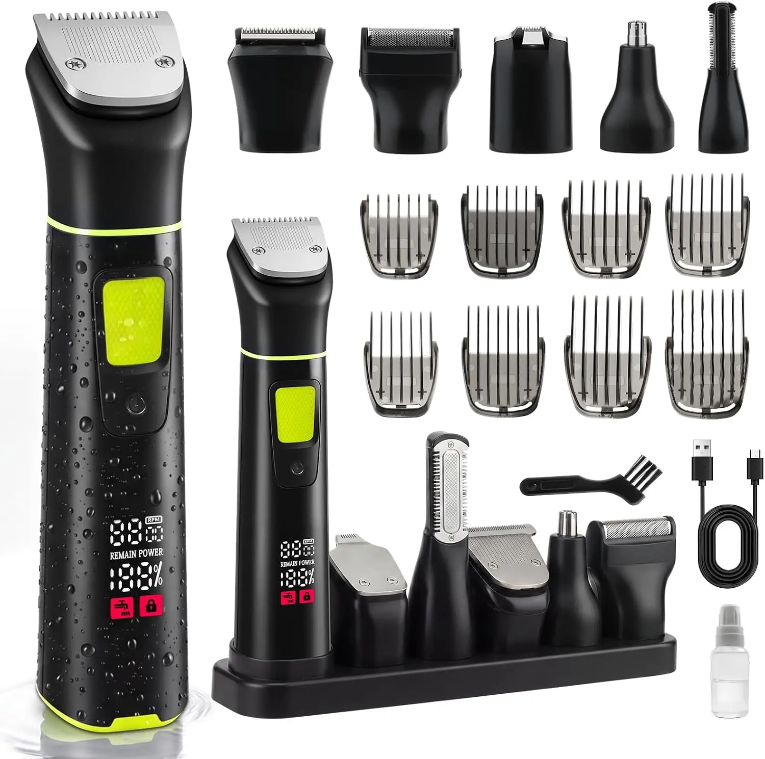 Amuliss Manscape Men‘s Body & Beard Trimmer,Waterproof,All-in 1 Grooming Kit | Professional Manscape Trimmer,Multifunctional Mens Grooming Kit,Wet/Dry,No Nick,Rechargeable,Charges Via Type-C Dock