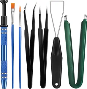 9 Pcs Keyboard Lube Switch Puller Kit Ic Extractor, Key Cap Puller, Elbow Tweezers, Pointed Tweezers, Flat Head Fine & Head Grease Brush Compatible with Switches for Modding and Maintenance