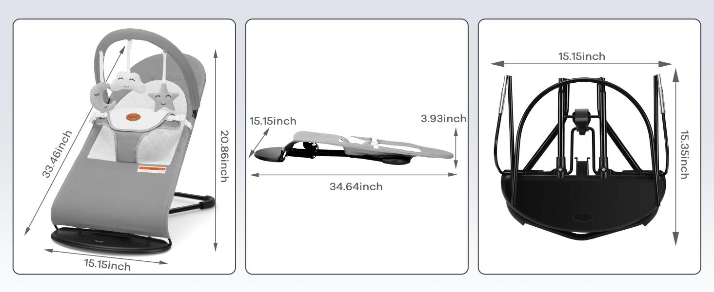 Baby Bouncer, Portable Baby Bouncer Seat for Baby 4-18 Months, 3 Modes for Bouncing or Stationary Use, Infant Chair Rocker with Removable Hanging Toys