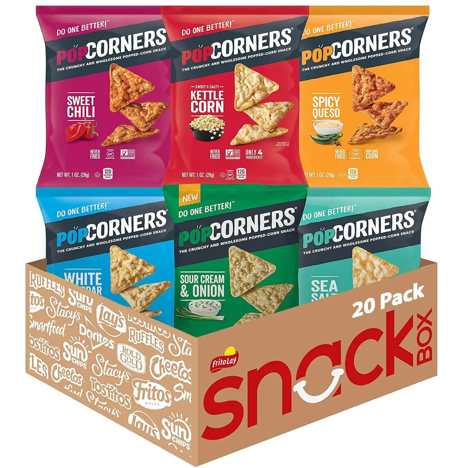 PopCorners Popped Corn Snacks Sampler Pack Gluten Free, 1oz (20 Count)