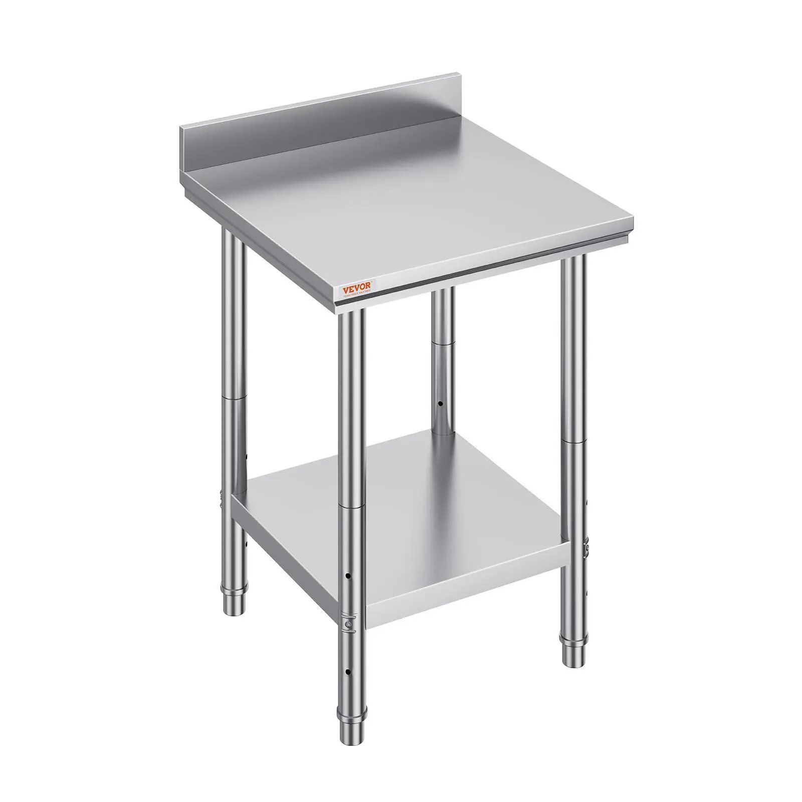 VEVOR 24 x 24 x 35 in 3-Layer Sturdy Square Smooth Stainless Steel Kitchen Work Table with Shelf & High Rear Backsplash, Heavy-Duty Commercial Food Prep Table for Commercial Kitchens, Adjustable Height Home Fixture, Indoor Use, 24 X 24 X 35 Inch