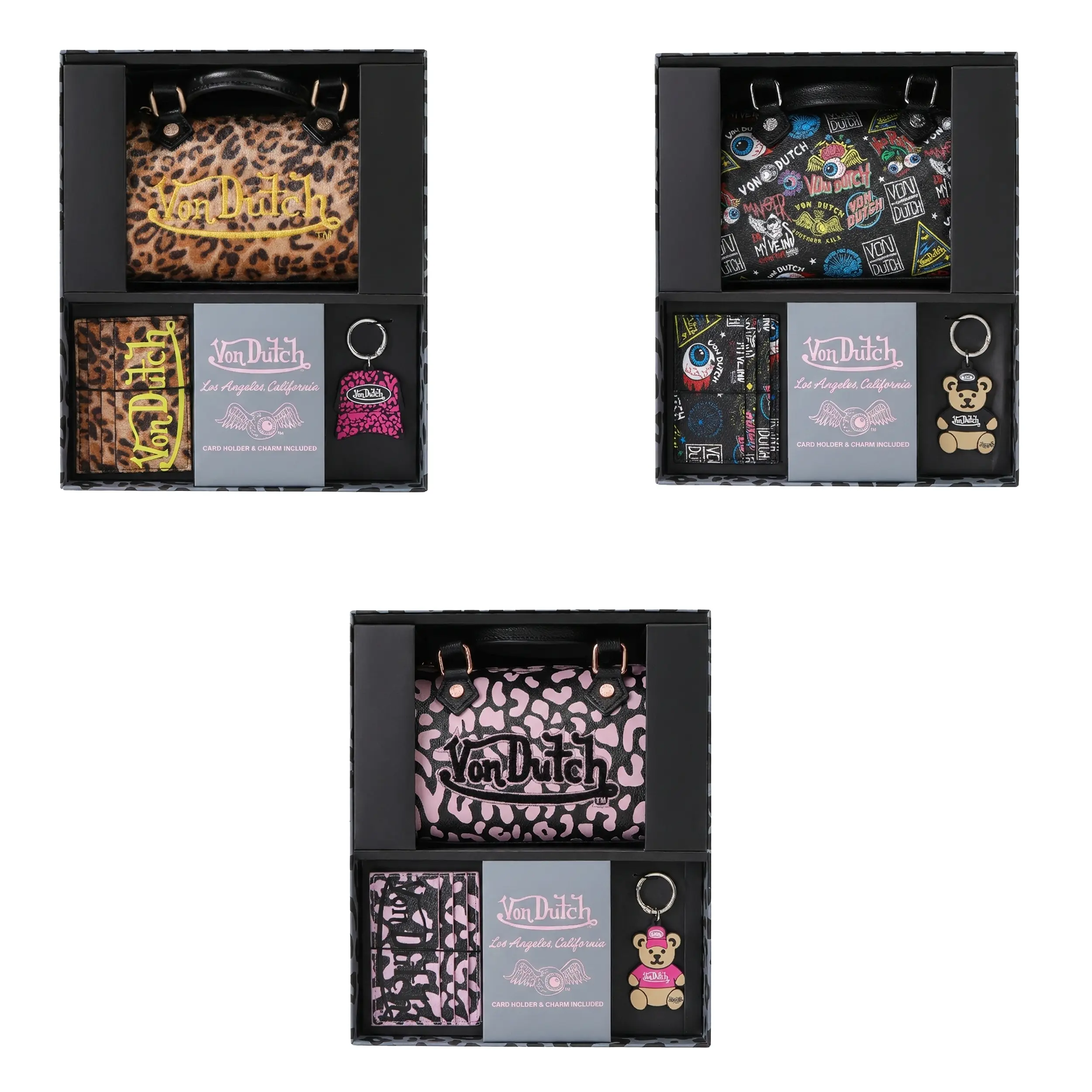 VON DUTCH Women's Handbag Coordinated Gift Set - Double Handle, Top Handle, Full Collection, Gift-Ready with Charms, Accessories for Women