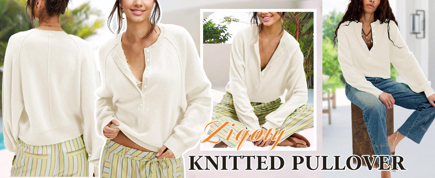 WoodBerry Women's Long Sleeve Sweater Tops Half Button Down Knitted Pullover Henley Neckline Casual Lightweight Solid Knitwear for Work Travel Outfits