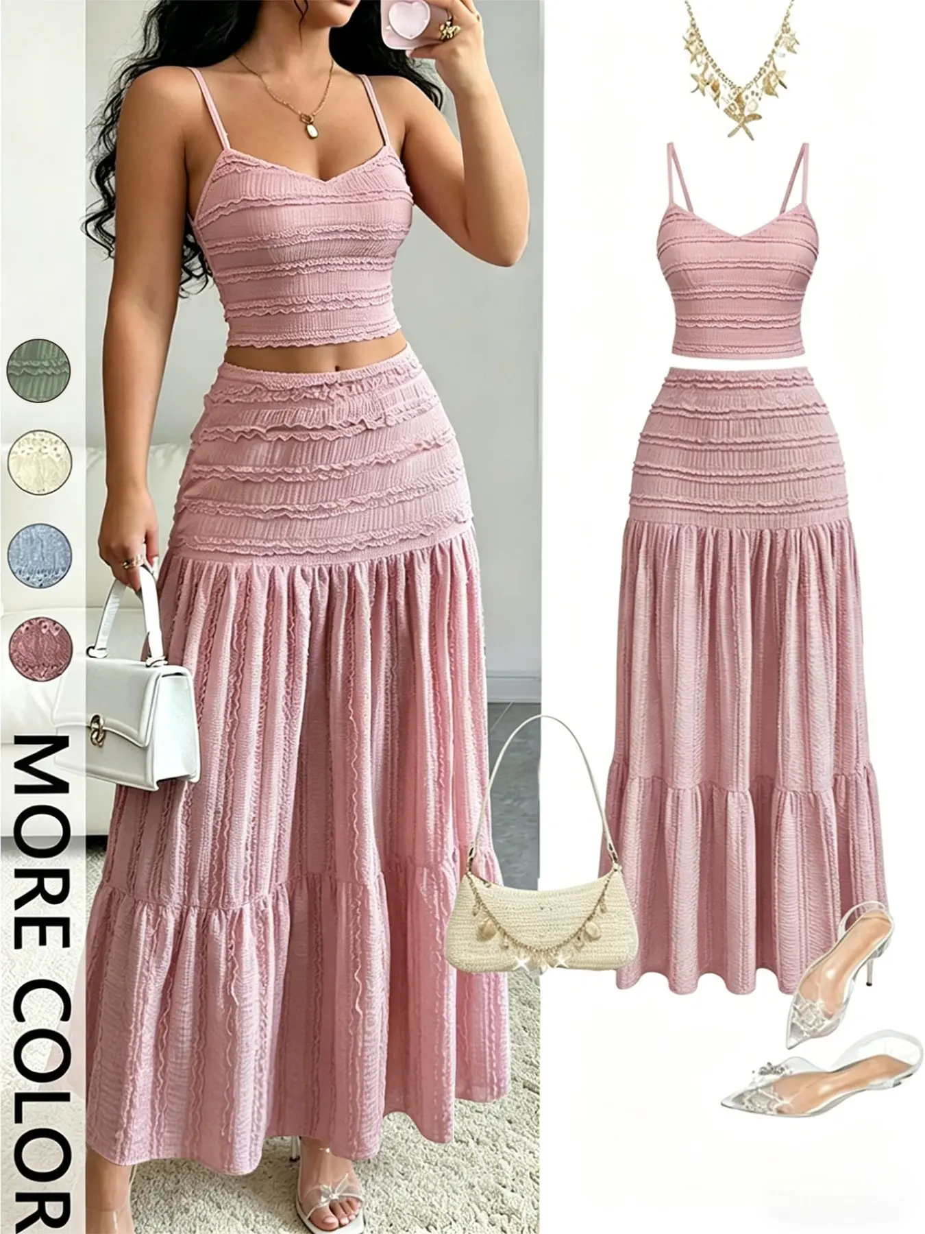 Women's Elegant Party Sweet Cute Sleeveless Short Top and Half Skirt Set, Casual Slim-Fitting Spring & Fall
