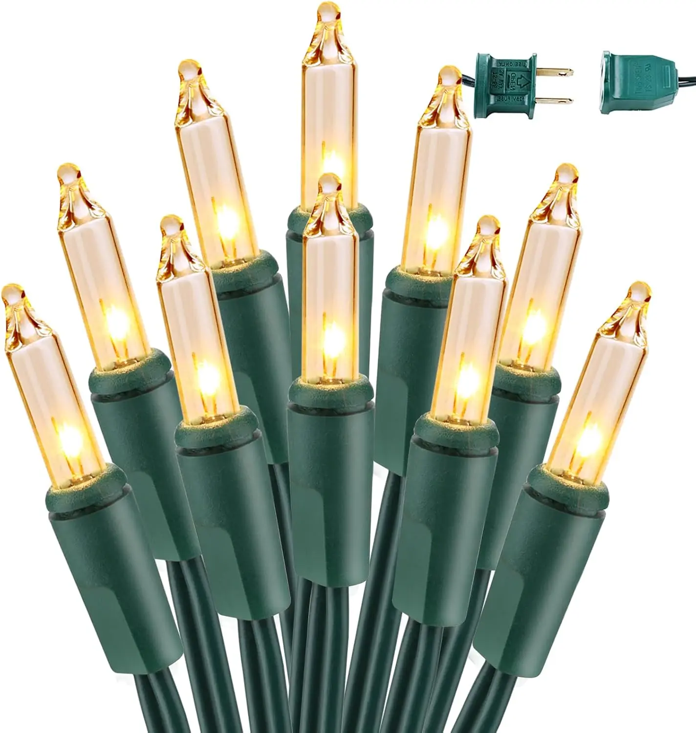 BrizLabs Clear Christmas Lights Outdoor  Incandescent Christmas Lights Connectable Warm White Light String UL Certified Xmas Mini Light Green Wire for Indoor Tree Holiday Party Decor