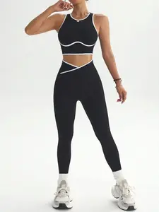 Women's Hem Cropped Tank Top And Asymmetric Waist Leggings Sports Suit Gym Set Fitness Outfit Gym Leggings Set Women Ribbed Workout Set