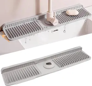 24-Inch Kitchen Sink Faucet Mat Splash Guard – Long Silicone Sink Protector and Draining Mat, Prevent Water Splash, Keep Counter Clean, Durable Kitchen Faucet Splash Guard, Available in Gray and Black