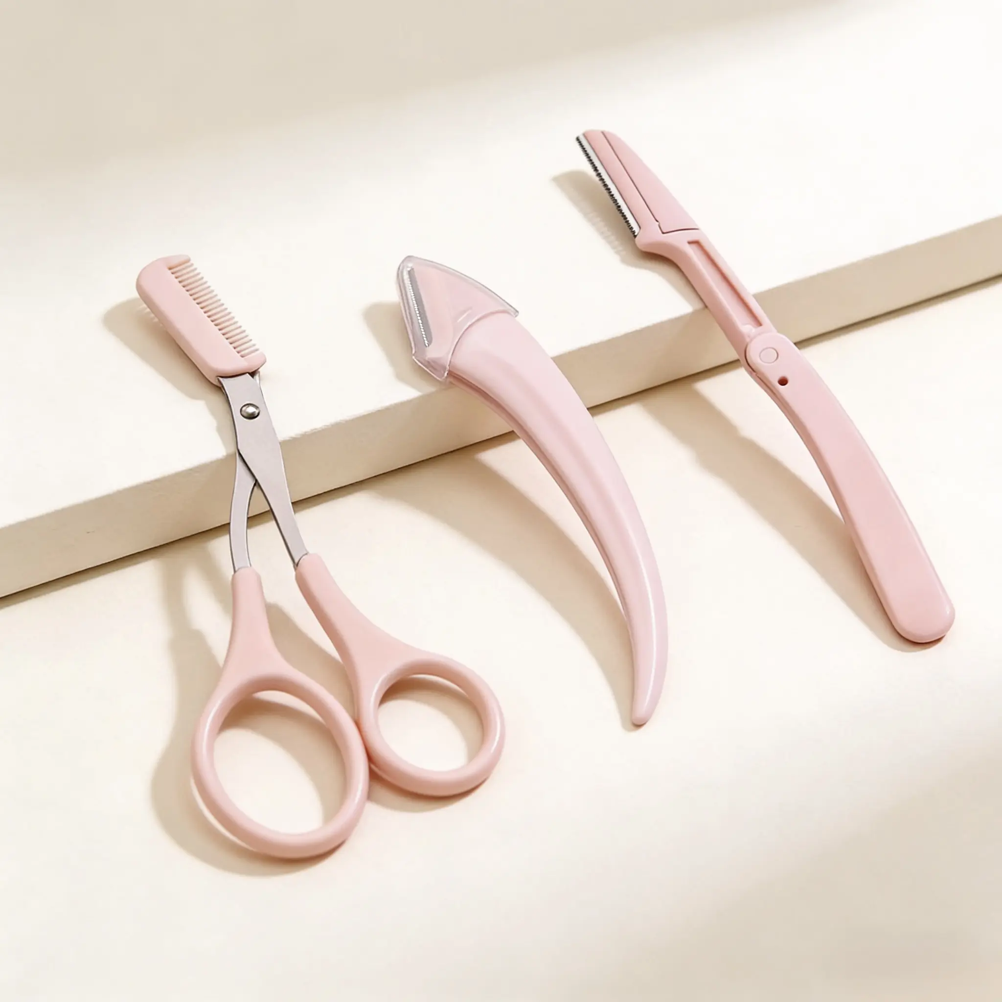 3-in-1 Ambidextrous Eyebrow Grooming Kit for Women - Stainless Steel Trimming Scissors with Comb, Safety Razor Set, Hypoallergenic Shaping Tool with Cover, Trim Easily, All Skin Gentle Care Facial Hair Removal Makeup Accessory, Razors For Women, Safety Co