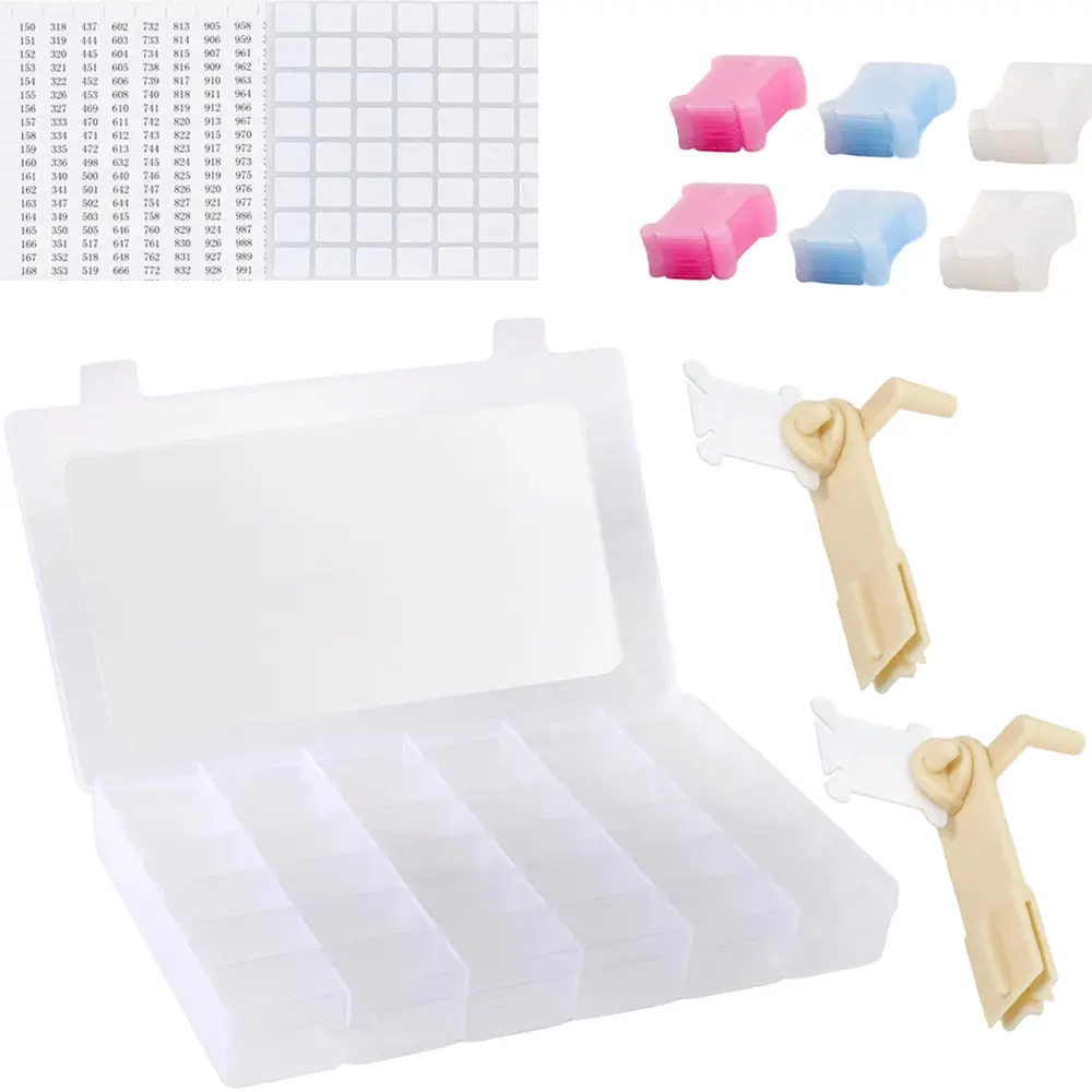 Embroidery Floss Organizer Box Set for DIY Craft - Car Repair Tool Accessory with Bobbin Winder, 36 Removable Grids, 120 Pcs 3 Color Floss Bobbins for Thread, Sewing, Bead Jewelry Storage