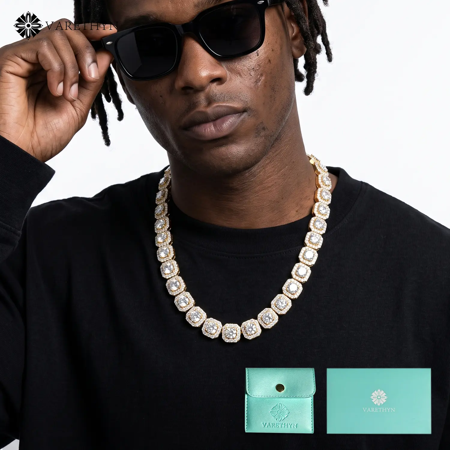 Iced Out Cluster Tennis Chain Necklace 14K White Gold Plated Hip Hop Halo Stacking Chain Premium Drip Jewelry for Men & Women