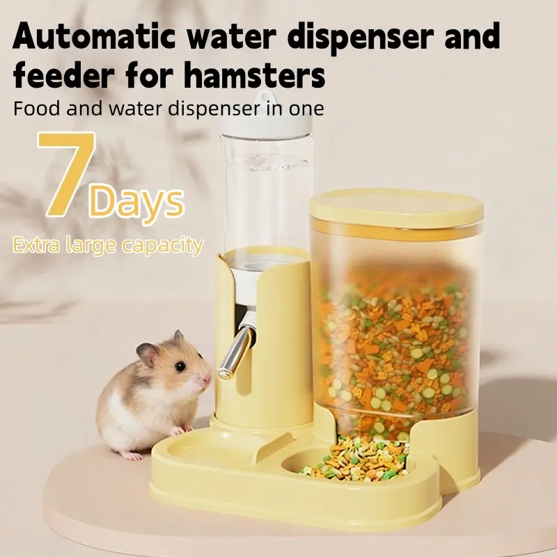 Hamster food and water dispenser, ball-type water bottle, automatic drinking and feeding device, two-in-one feeder for chinchillas and guinea pigs.