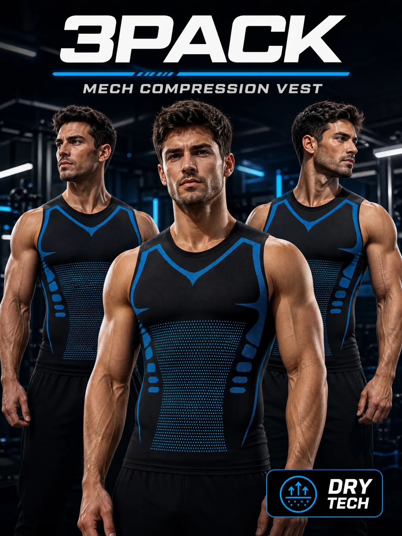 5 Pcs Mens Gym Compression Vests, Breathable Ice Cool 3D Body Mapping Design Tank Tops, Machine Washable Running Workout Sleeveless Athletic Shirts