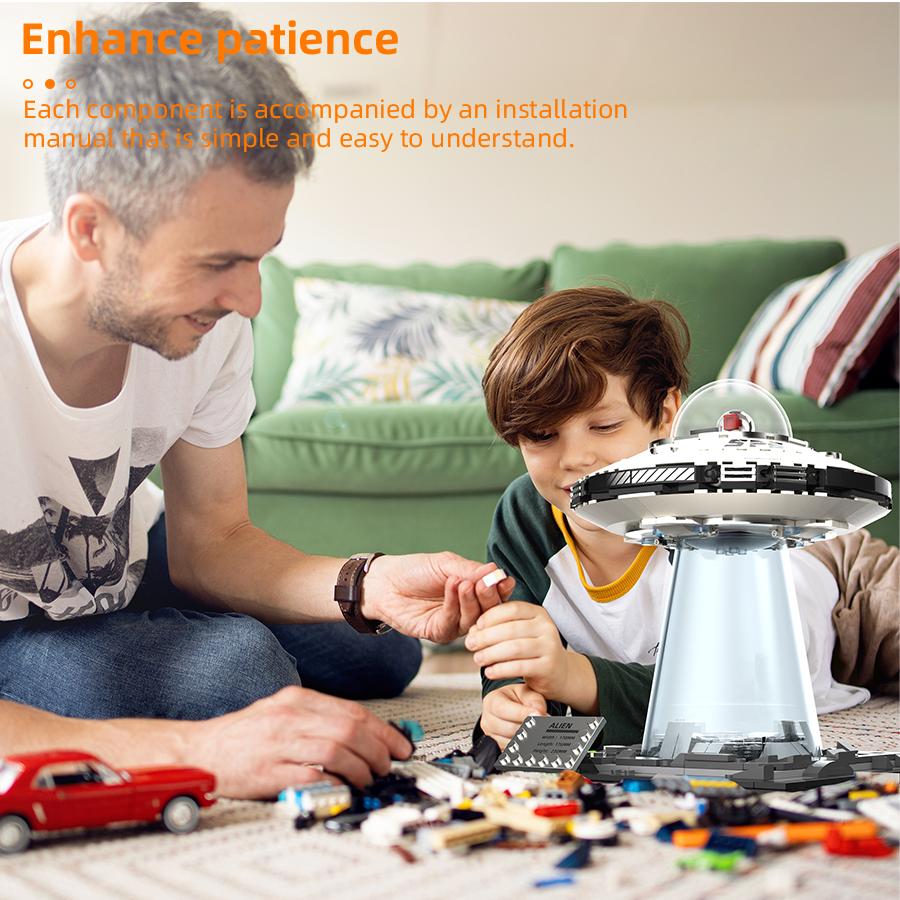 Magnetic Blocks STEM Educational Building Blocks Set - Space Exploration UFO with Dual LED Lights & Transparent Base, Collector Model for Ages 8+ Montessori Fantastic Christmas and Birthday Gift! Synthetic