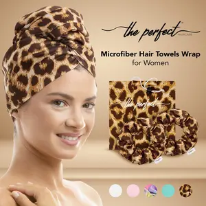 THE PERFECT HAIRCARE Microfiber Hair Towel Wrap + 2 Smooth Large Hair Drying Tie for Wet Hair - Anti-Frizz, Gentle, Absorbent Hair Scrunchies or Face Washing Wristband