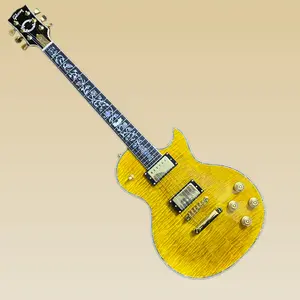LP Guitar,Yellow Flame Maple Top, Oyster shell inlay, Solid body, rosewood fretboard, 6-string